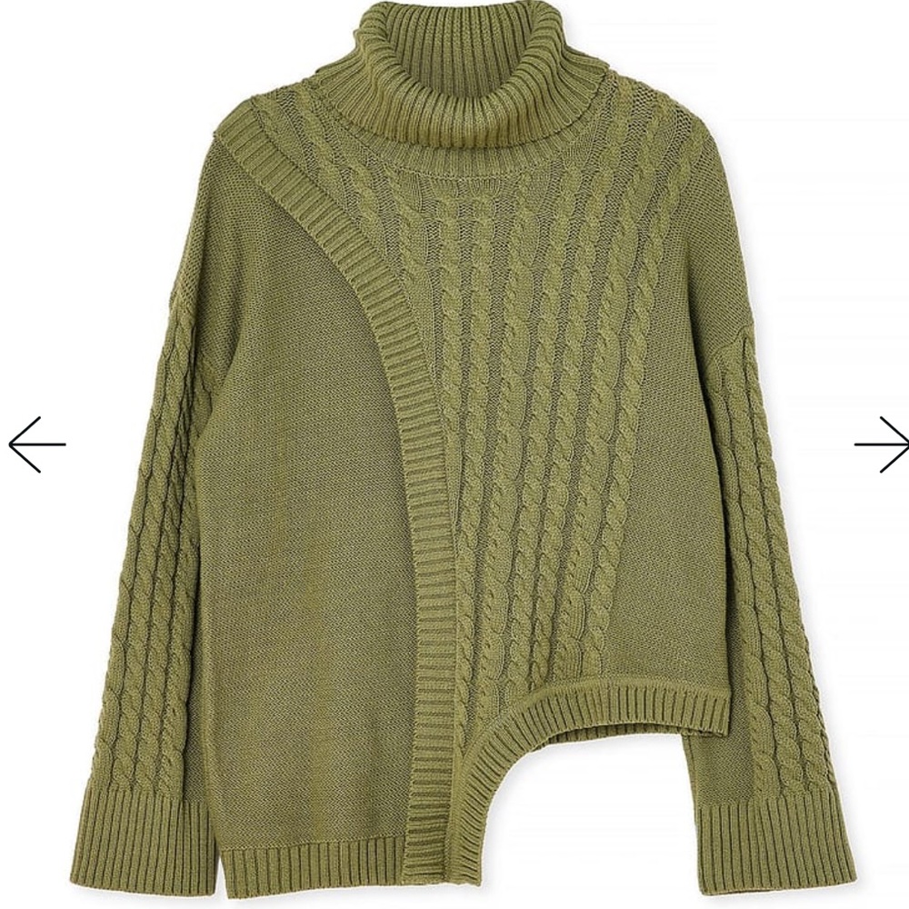 NA-KD Knitted Asymmetric Green Cable Sweater